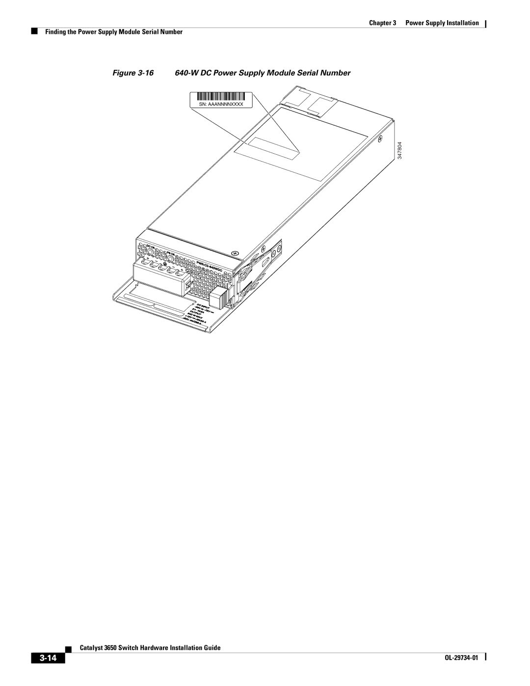 Cisco Systems 3650 manual 16 640-W DC Power Supply Module Serial Number 