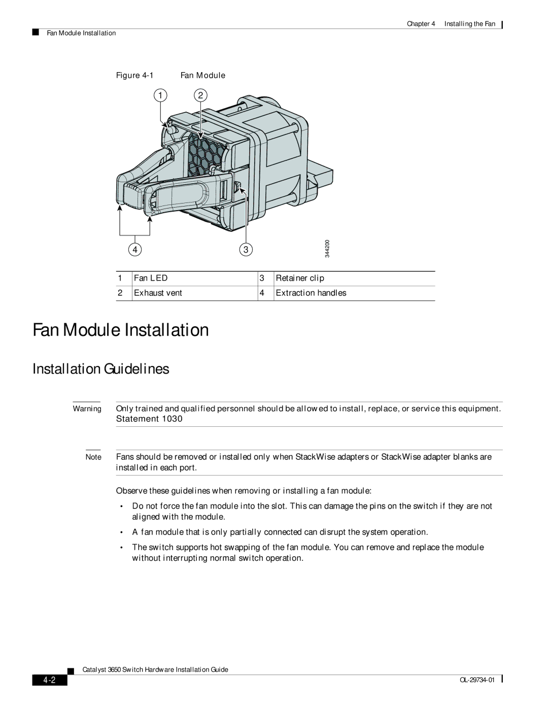 Cisco Systems 3650 manual Fan Module Installation, Installation Guidelines 