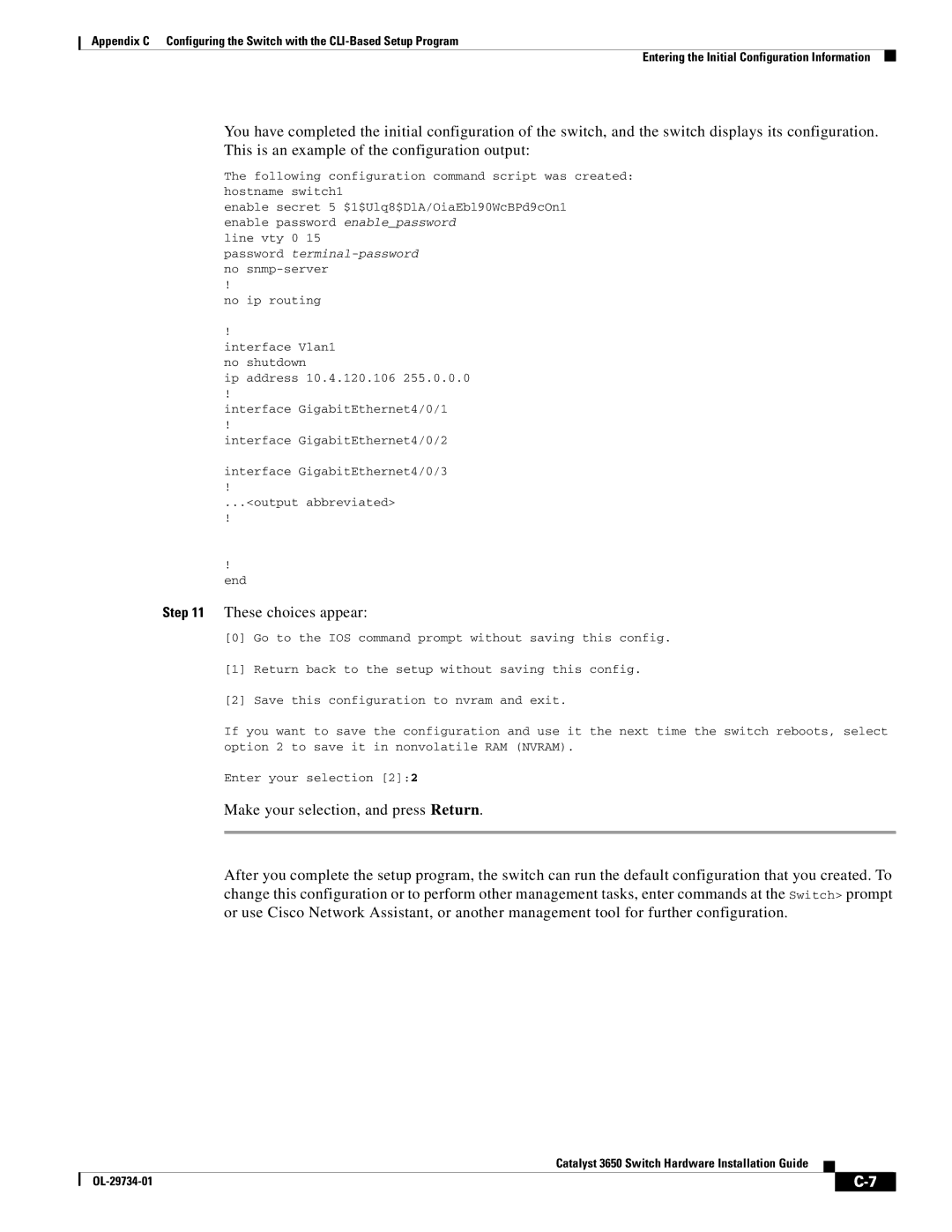 Cisco Systems 3650 manual These choices appear 