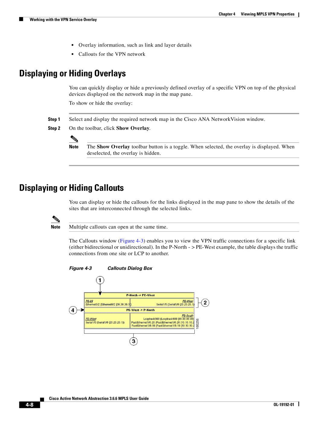 Cisco Systems 3.6.6 manual Displaying or Hiding Overlays, Displaying or Hiding Callouts 