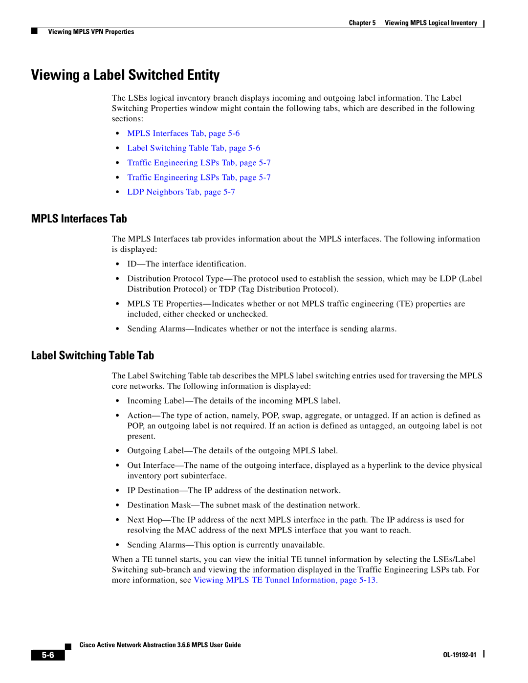 Cisco Systems 3.6.6 manual Viewing a Label Switched Entity, Mpls Interfaces Tab 