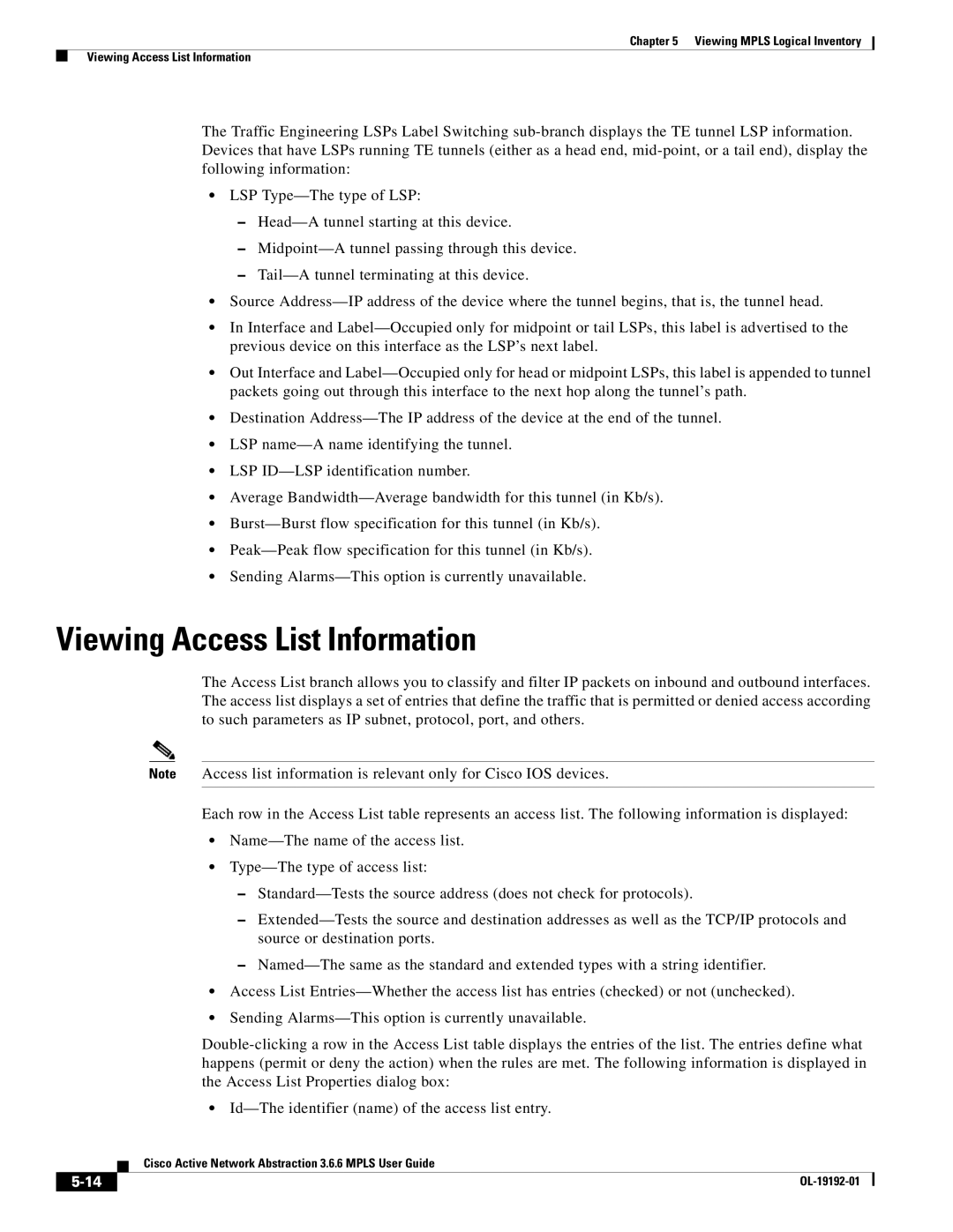 Cisco Systems 3.6.6 manual Viewing Access List Information 