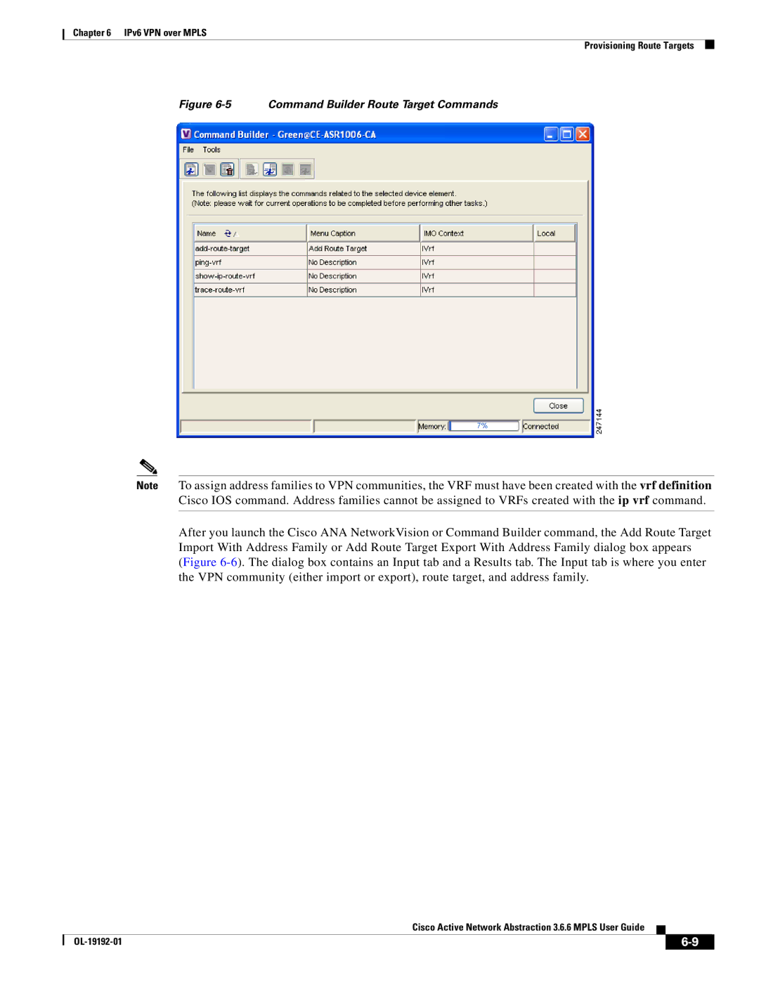 Cisco Systems 3.6.6 manual Command Builder Route Target Commands 