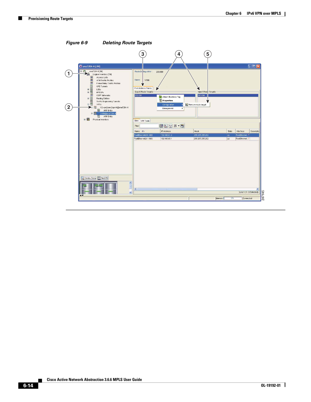 Cisco Systems 3.6.6 manual Deleting Route Targets 