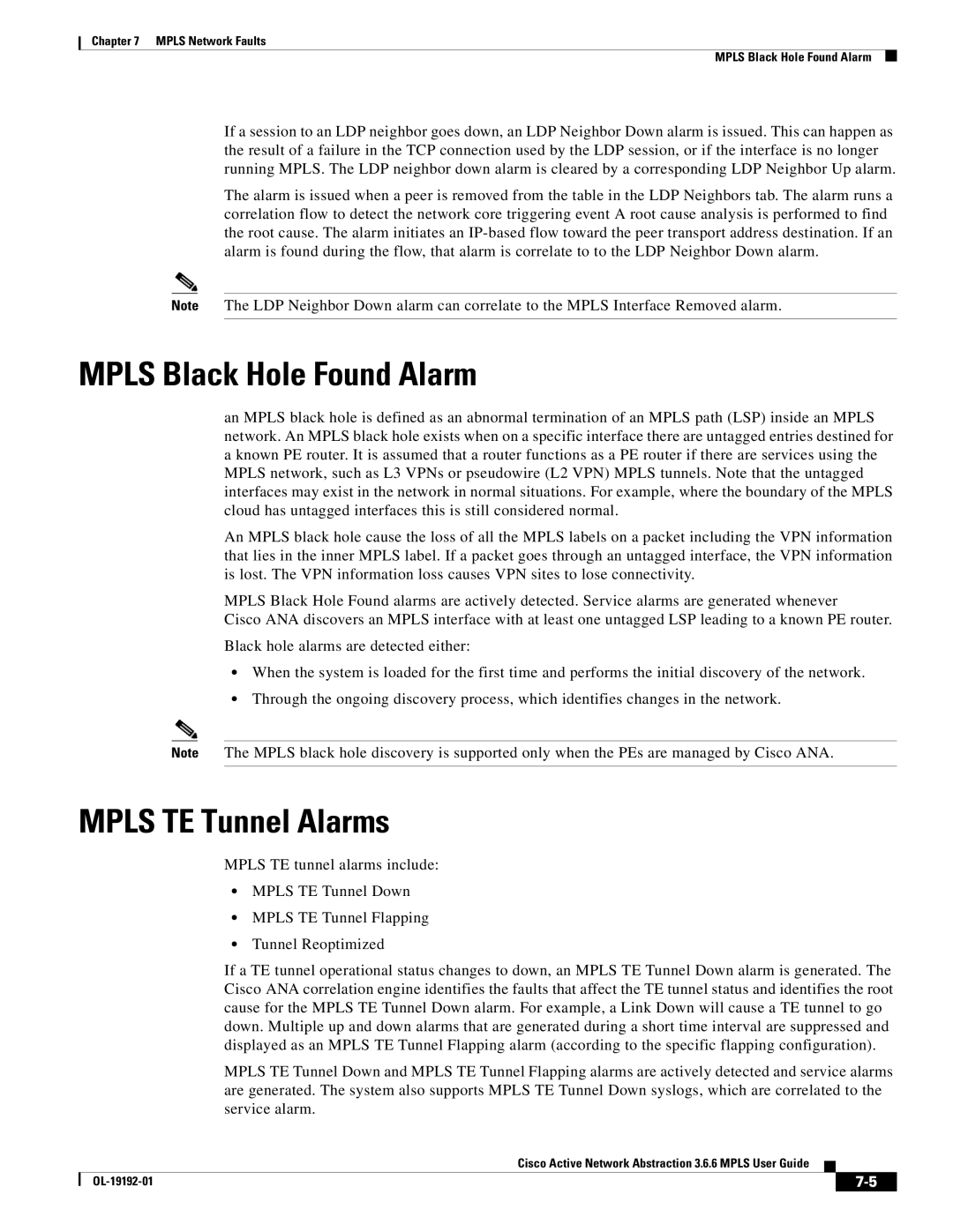 Cisco Systems 3.6.6 manual Mpls Black Hole Found Alarm, Mpls TE Tunnel Alarms 