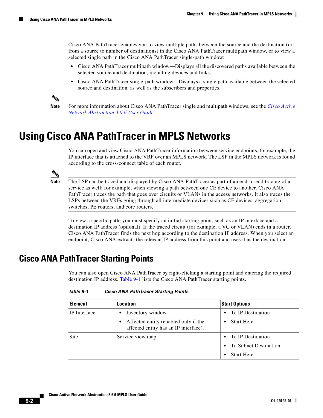 Cisco Systems 3.6.6 manual Using Cisco ANA PathTracer in Mpls Networks, Cisco ANA PathTracer Starting Points 