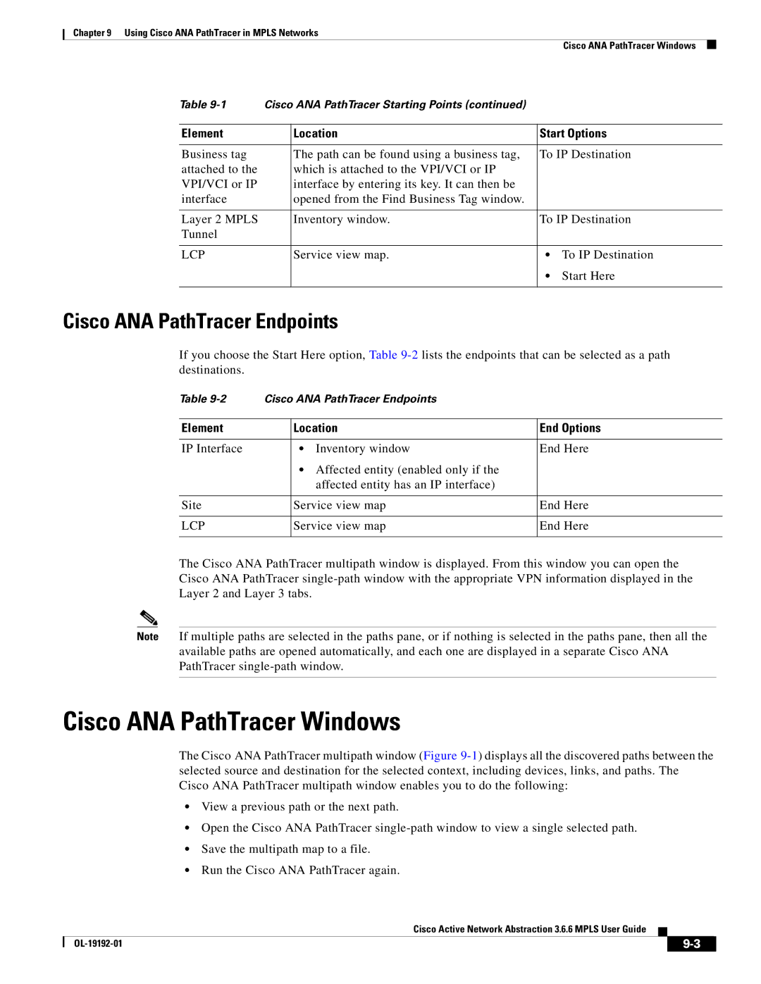 Cisco Systems 3.6.6 manual Cisco ANA PathTracer Windows, Cisco ANA PathTracer Endpoints, Element Location End Options 