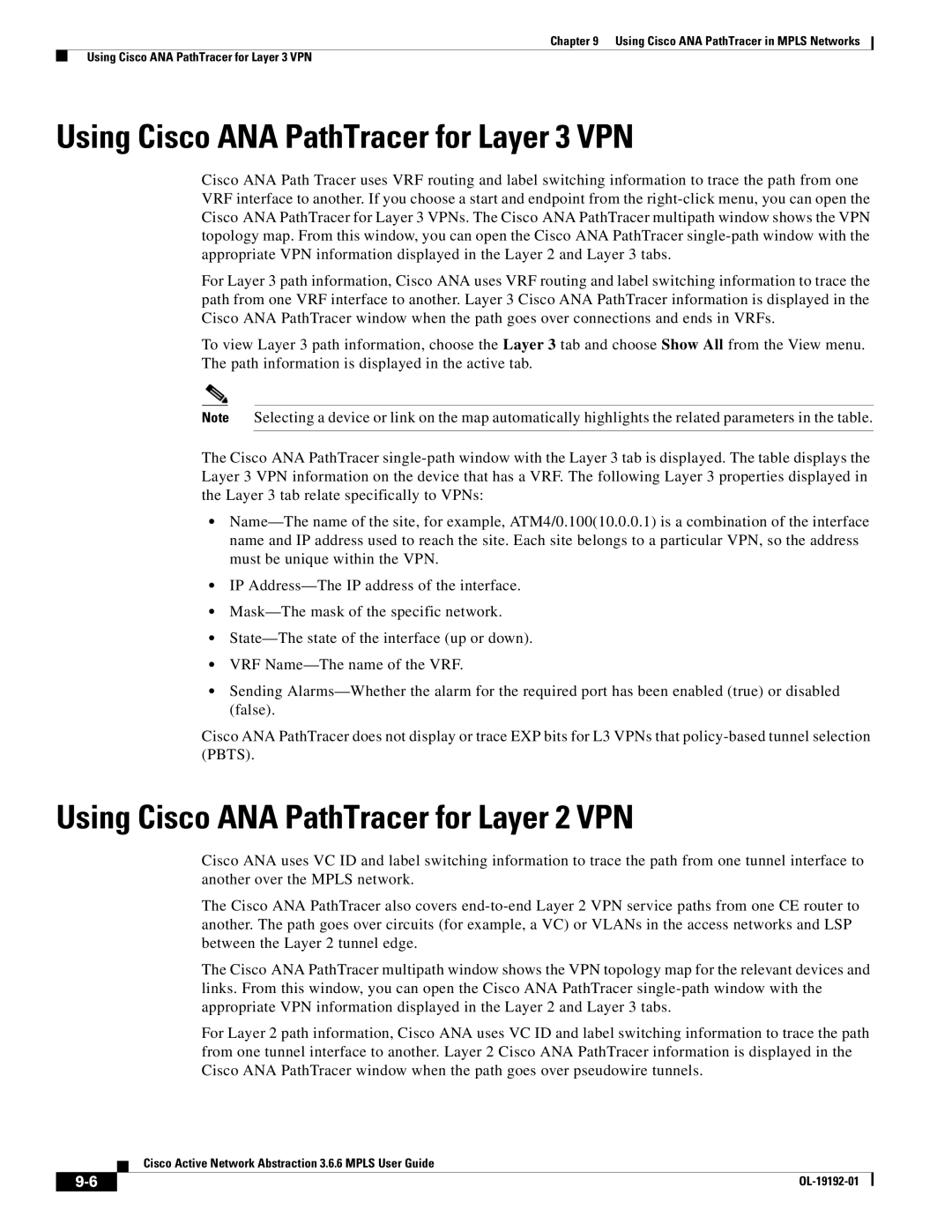 Cisco Systems 3.6.6 manual Using Cisco ANA PathTracer for Layer 3 VPN, Using Cisco ANA PathTracer for Layer 2 VPN 