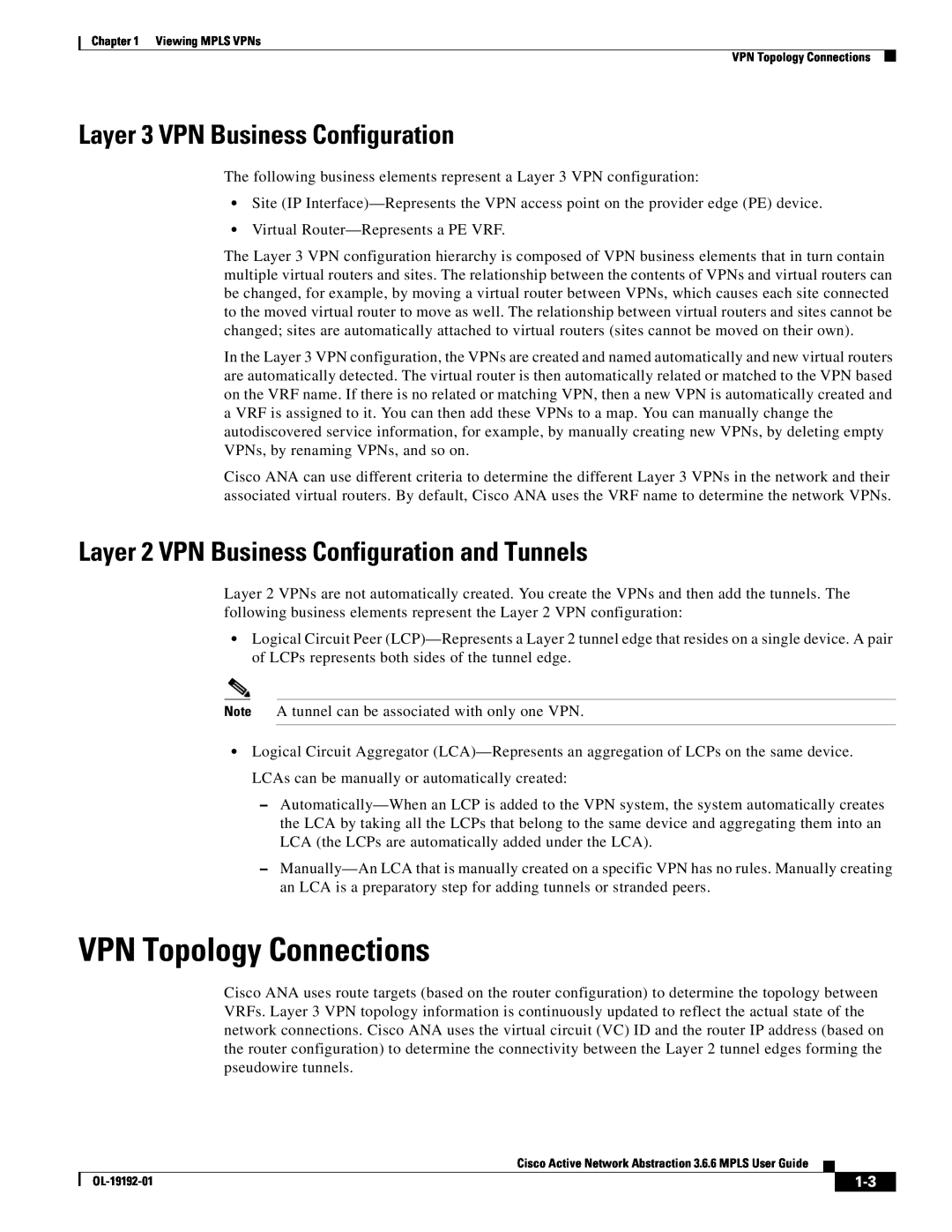 Cisco Systems 3.6.6 manual VPN Topology Connections, Layer 3 VPN Business Configuration 