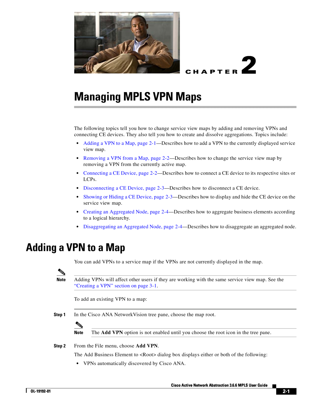 Cisco Systems 3.6.6 manual Managing MPLS VPN Maps, Adding a VPN to a Map, C H A P T E R 