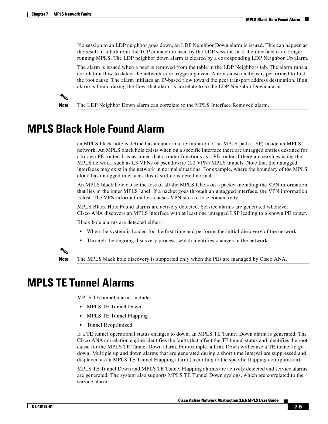 Cisco Systems 3.6.6 manual MPLS Black Hole Found Alarm, MPLS TE Tunnel Alarms 