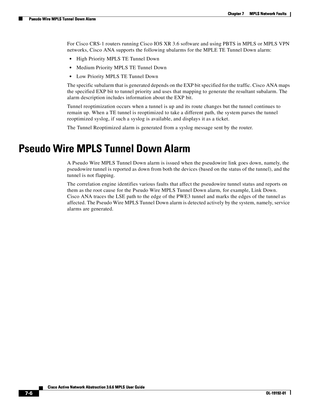 Cisco Systems 3.6.6 manual Pseudo Wire MPLS Tunnel Down Alarm 