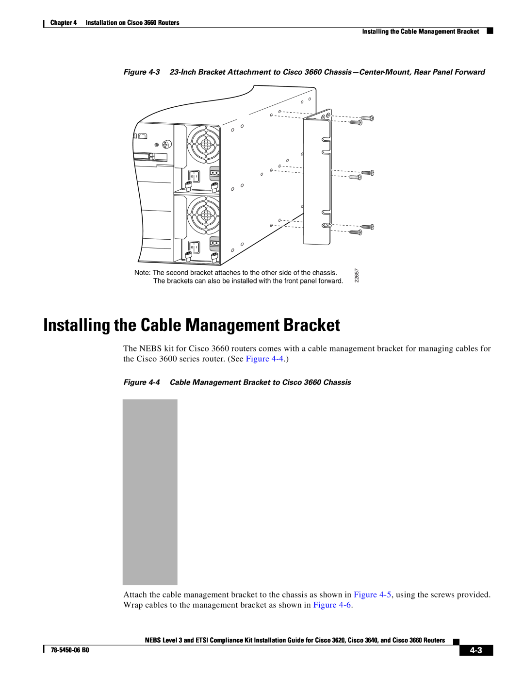 Cisco Systems manual Installing the Cable Management Bracket, 4 Cable Management Bracket to Cisco 3660 Chassis 
