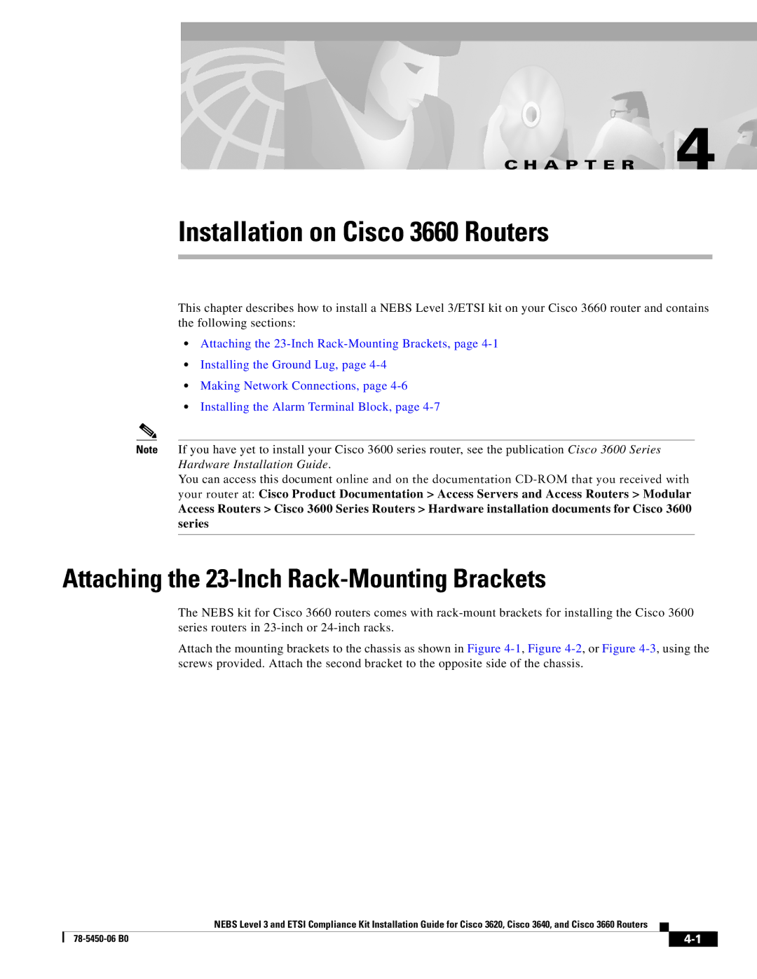 Cisco Systems manual Installation on Cisco 3660 Routers, Attaching the 23-Inch Rack-Mounting Brackets 