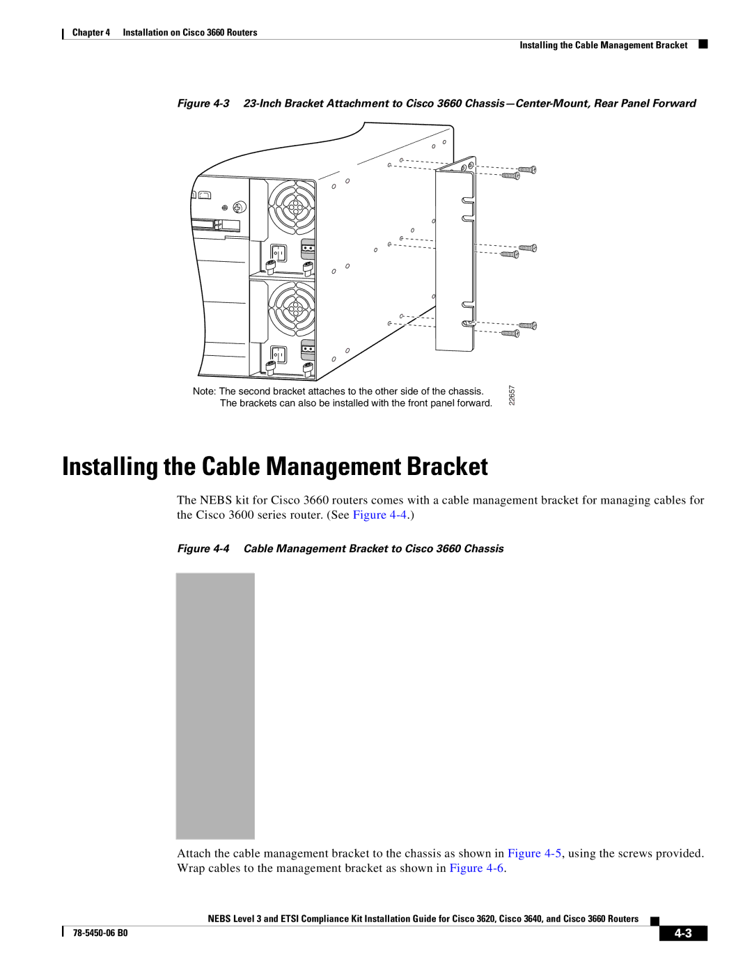 Cisco Systems manual Installing the Cable Management Bracket, Cable Management Bracket to Cisco 3660 Chassis 