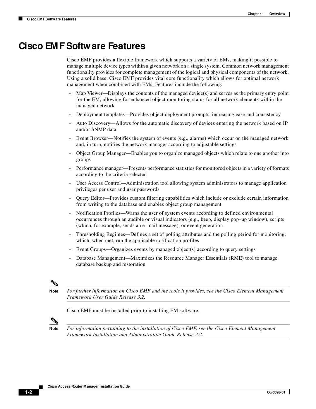 Cisco Systems 2650, 3662, 3661, 2613, 2651, 2611, 2610 manual Cisco EMF Software Features 