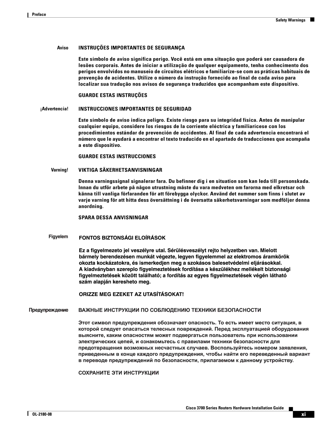 Cisco Systems 3700 Series manual Aviso Instruções Importantes DE Segurança, Guarde Estas Instruções 