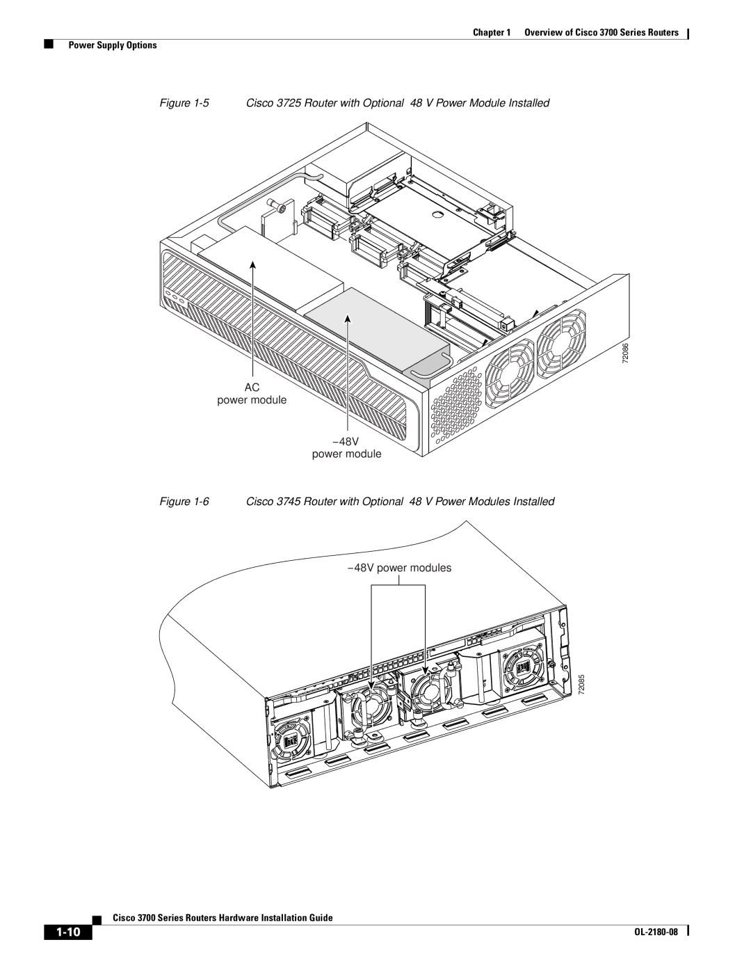 Cisco Systems 3700 Series manual Cisco 3725 Router with Optional -48 V Power Module Installed 