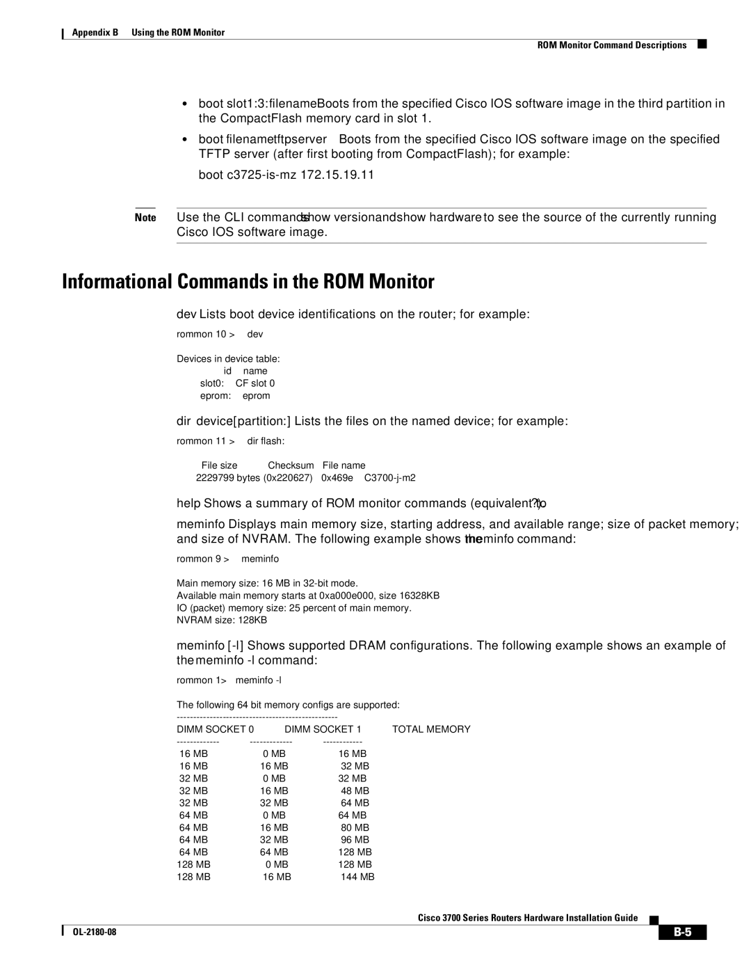 Cisco Systems 3700 Series manual Informational Commands in the ROM Monitor 