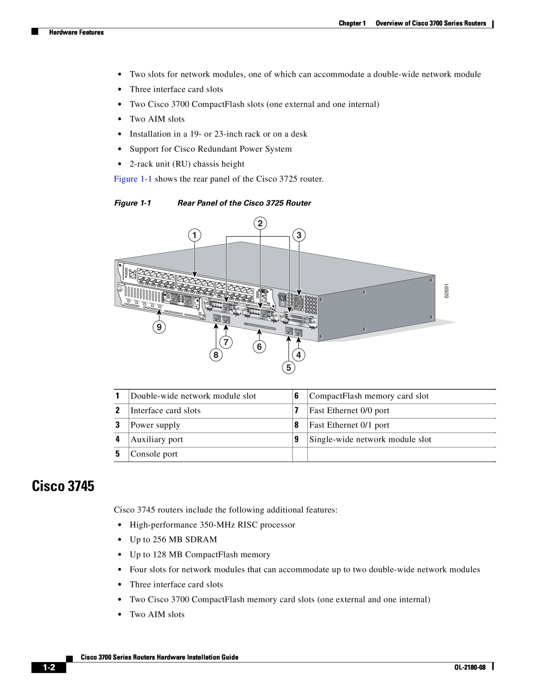 Cisco Systems 3700 Series manual Rear Panel of the Cisco 3725 Router, Bank 