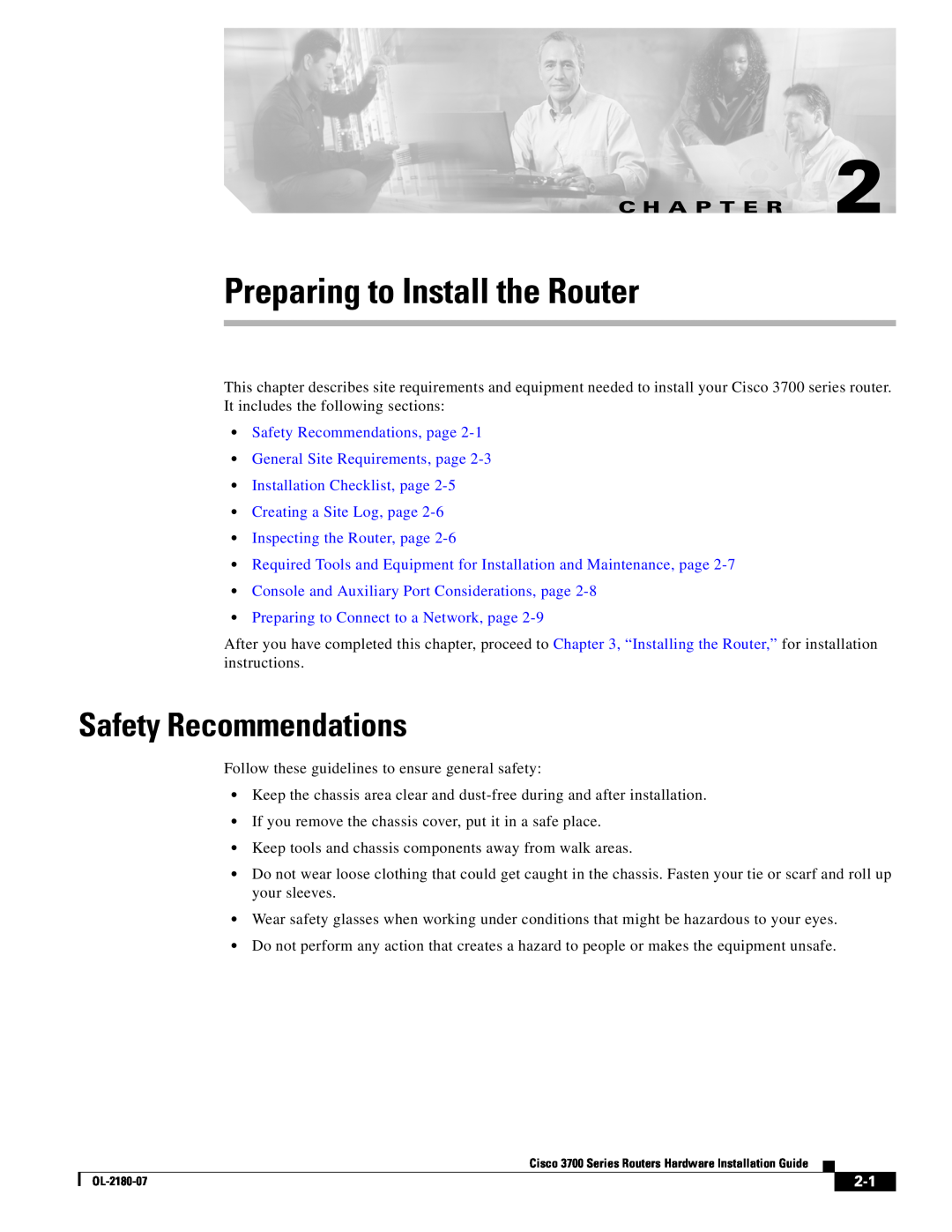 Cisco Systems 3700 Series manual Preparing to Install the Router, Safety Recommendations, Inspecting the Router, page 