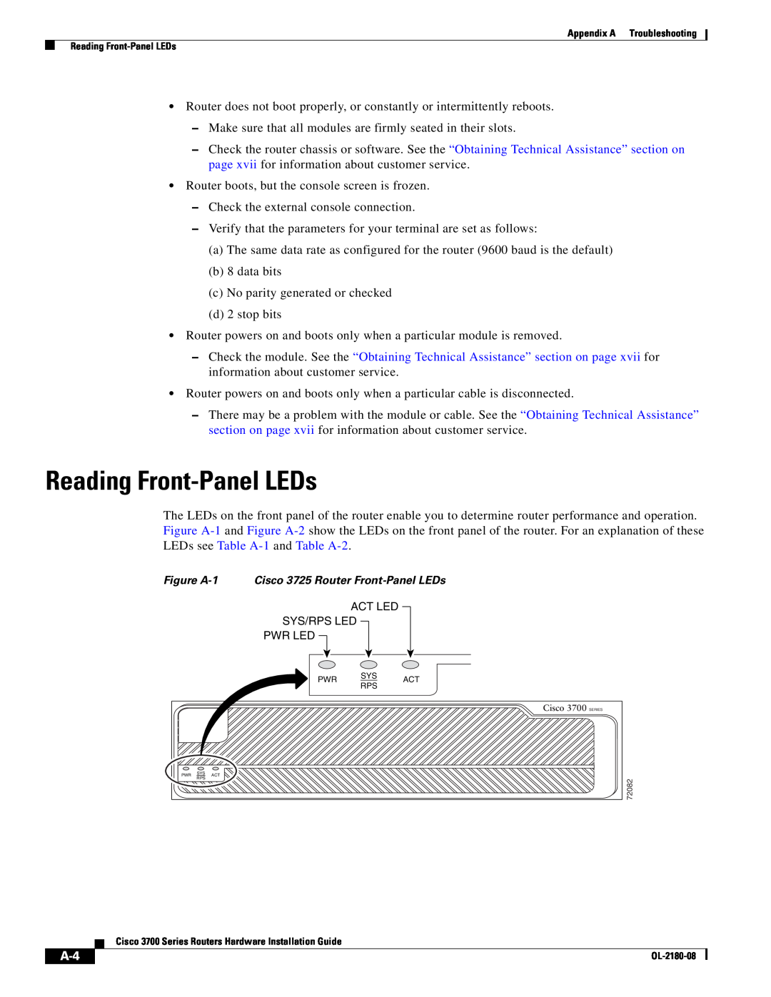 Cisco Systems 3700 Series manual Reading Front-Panel LEDs 