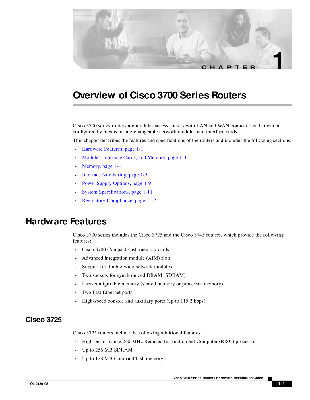 Cisco Systems specifications Hardware Features, Overview of Cisco 3700 Series Routers, C H A P T E R 
