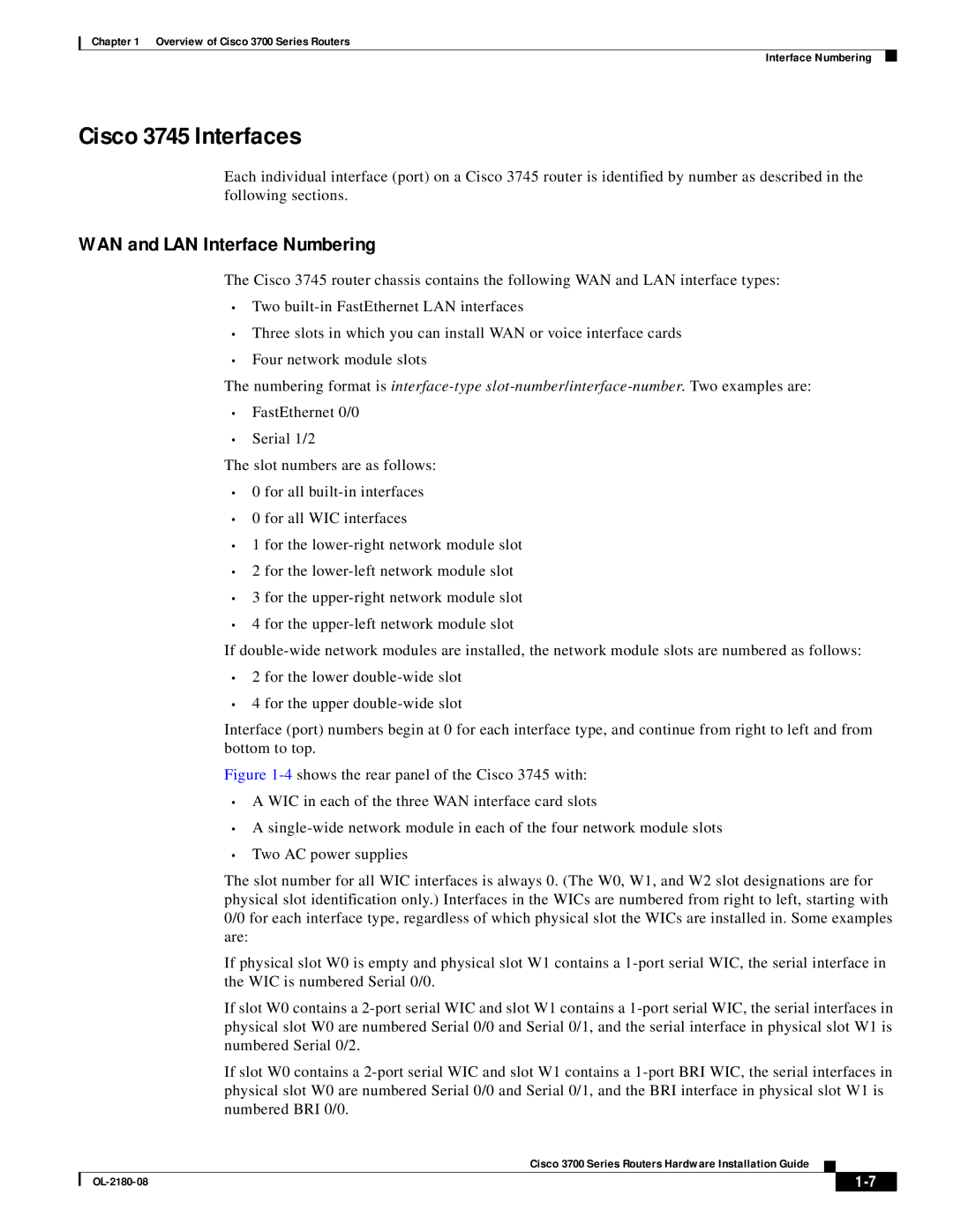 Cisco Systems 3700 specifications Cisco 3745 Interfaces 