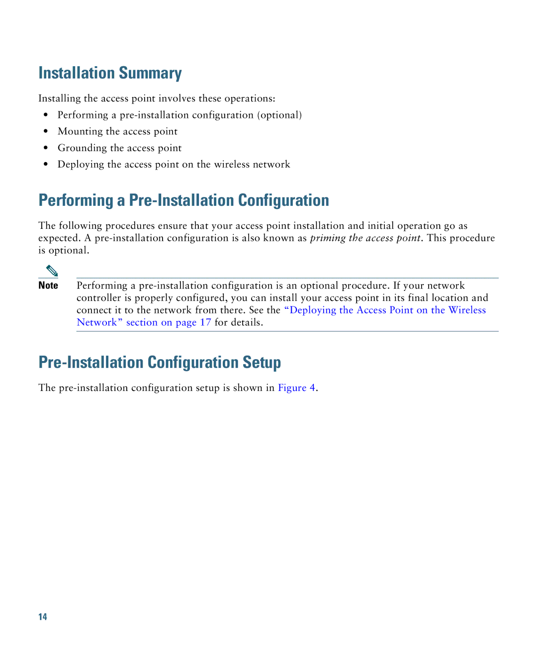 Cisco Systems 3700 Installation Summary, Performing a Pre-Installation Configuration, Pre-Installation Configuration Setup 