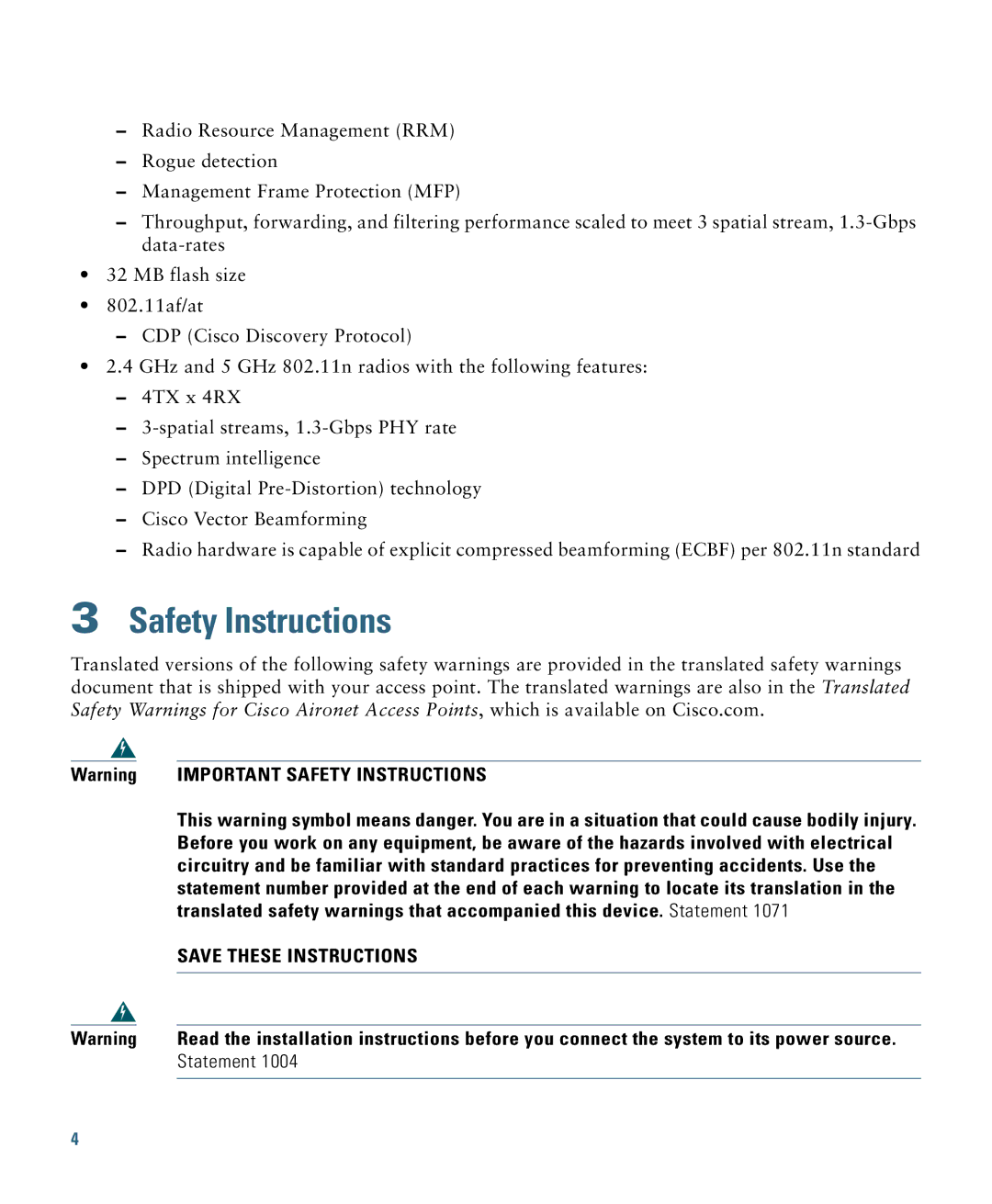 Cisco Systems 3700 specifications Important Safety Instructions 