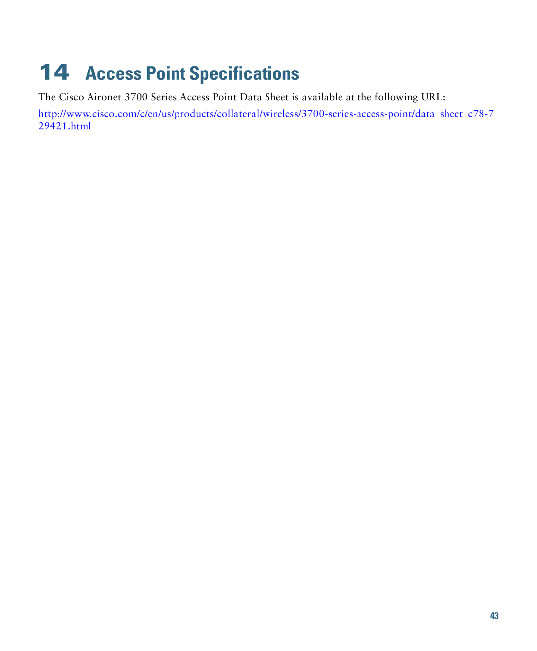 Cisco Systems 3700 specifications Access Point Specifications 