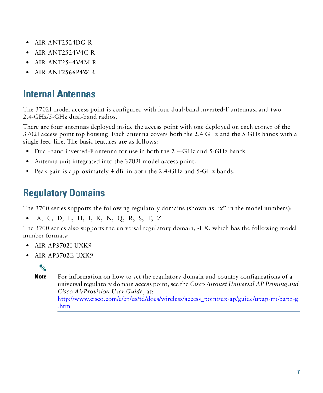 Cisco Systems 3700 specifications Internal Antennas, Regulatory Domains 