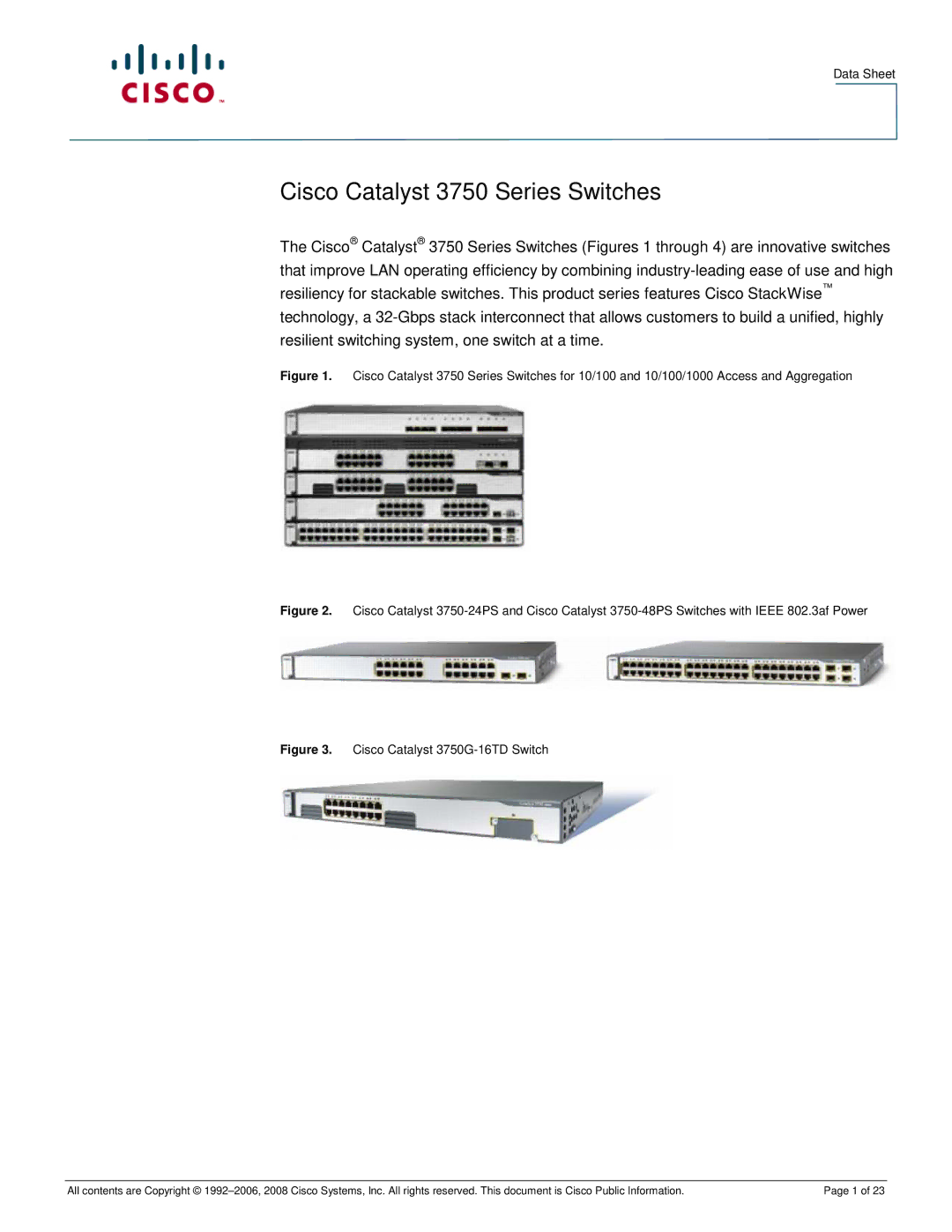 Cisco Systems 3750-48PS, 3750-24PS manual Data Sheet, Cisco Catalyst 3750G-16TD Switch 