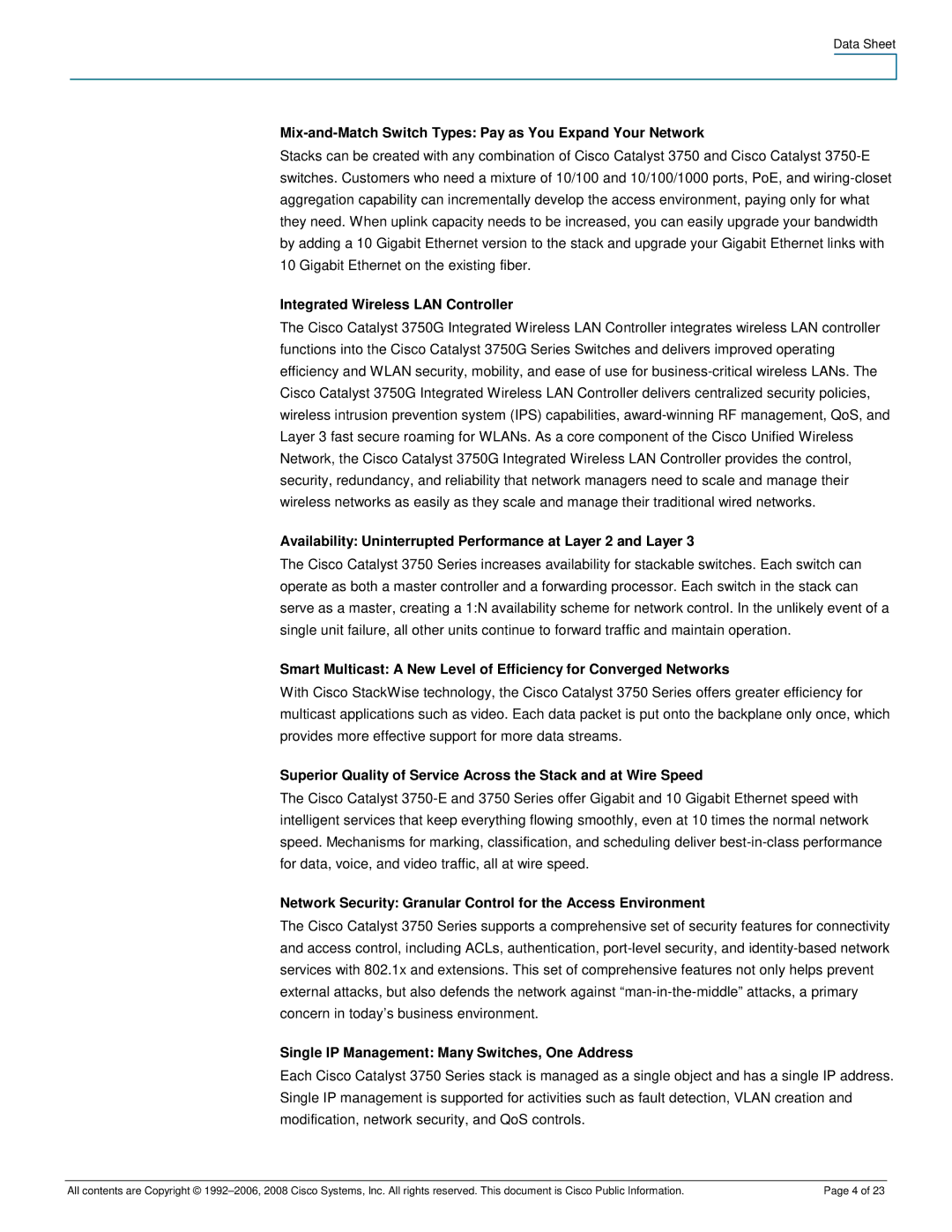 Cisco Systems 3750-24PS, 3750-48PS manual Network Security Granular Control for the Access Environment 