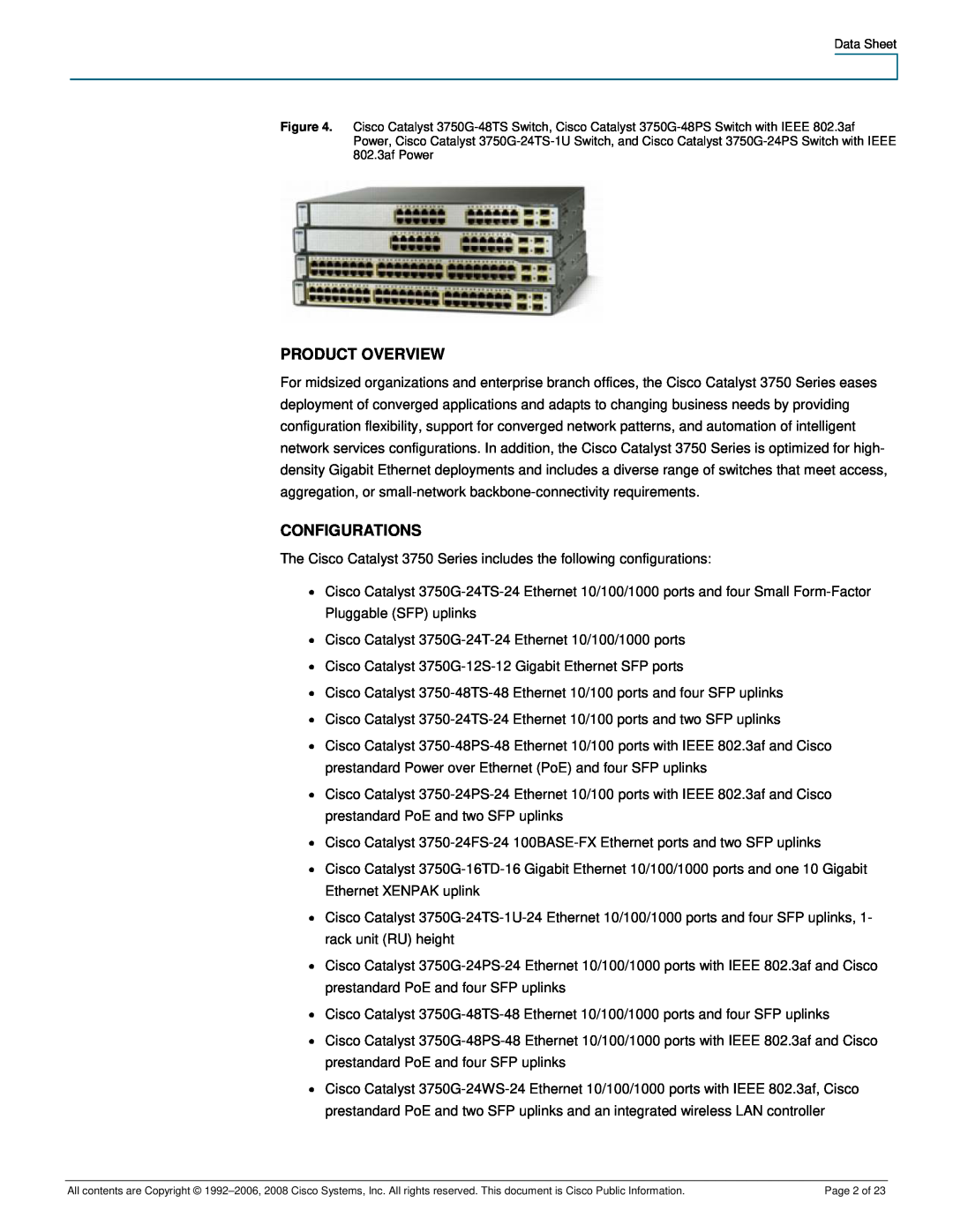 Cisco Systems 3750-24PS, 3750-48PS manual Product Overview, Configurations 