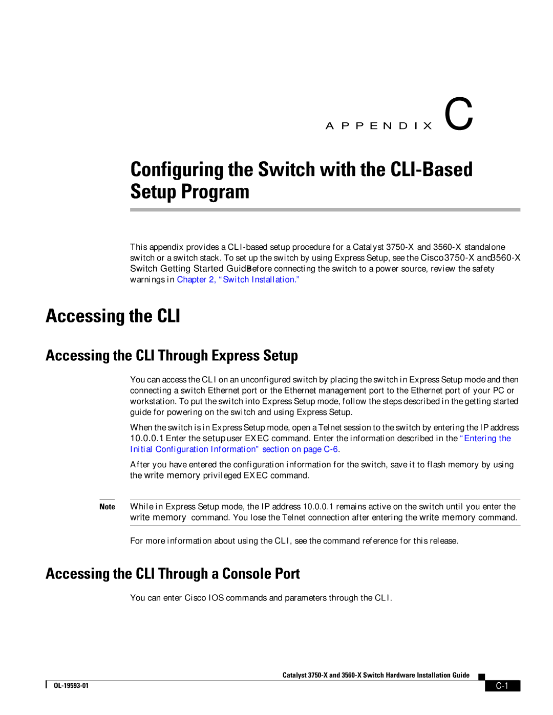 Cisco Systems 3560-X, 3750-X manual Accessing the CLI Through Express Setup, Accessing the CLI Through a Console Port 