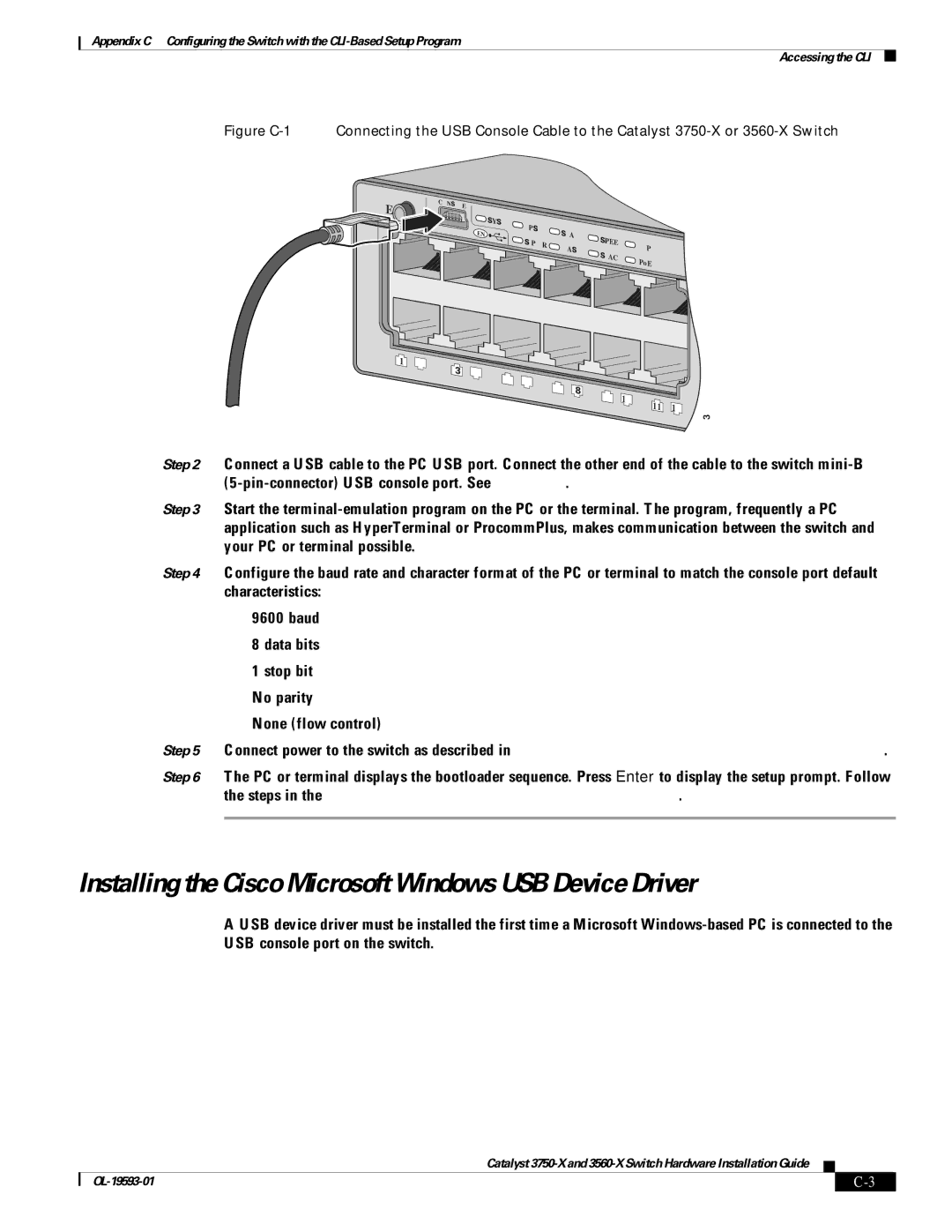 Cisco Systems 3560-X, 3750-X manual Installing the Cisco Microsoft Windows USB Device Driver, Mode 