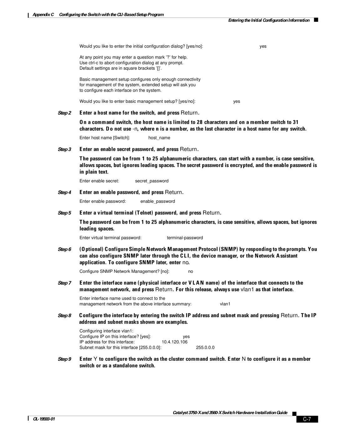 Cisco Systems 3560-X, 3750-X manual Enter an enable password, and press Return 