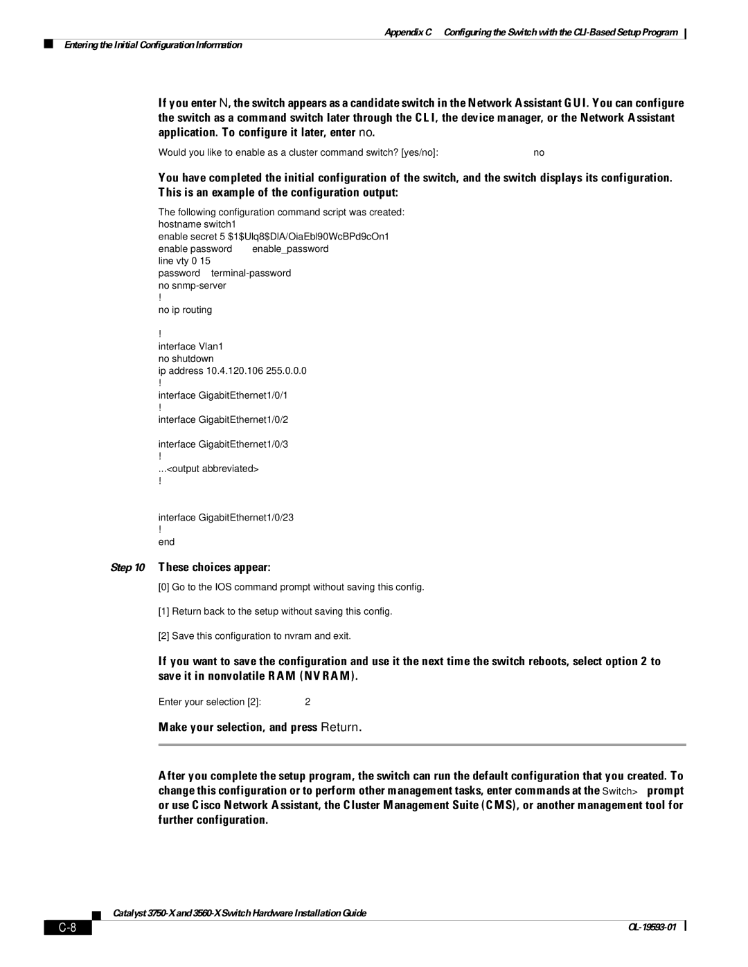 Cisco Systems 3750-X, 3560-X manual These choices appear 