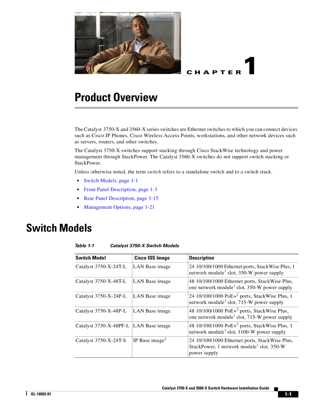 Cisco Systems 3560-X, 3750-X manual Switch Models, Switch Model Cisco IOS Image Description 