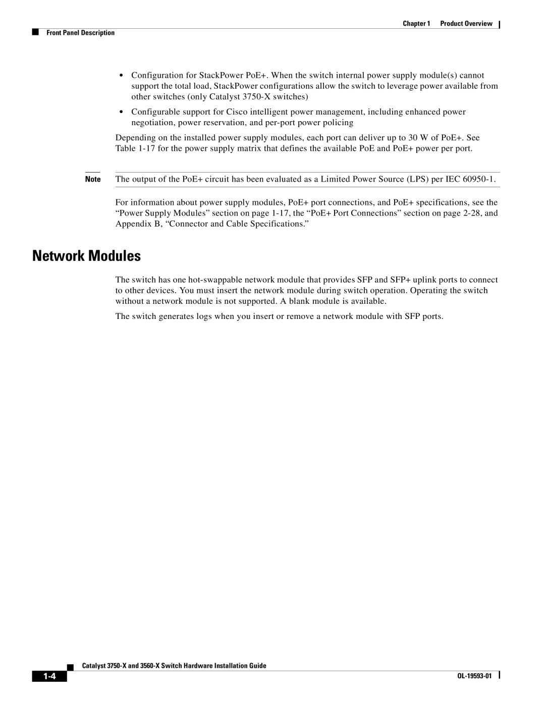 Cisco Systems 3750-X, 3560-X manual Network Modules 