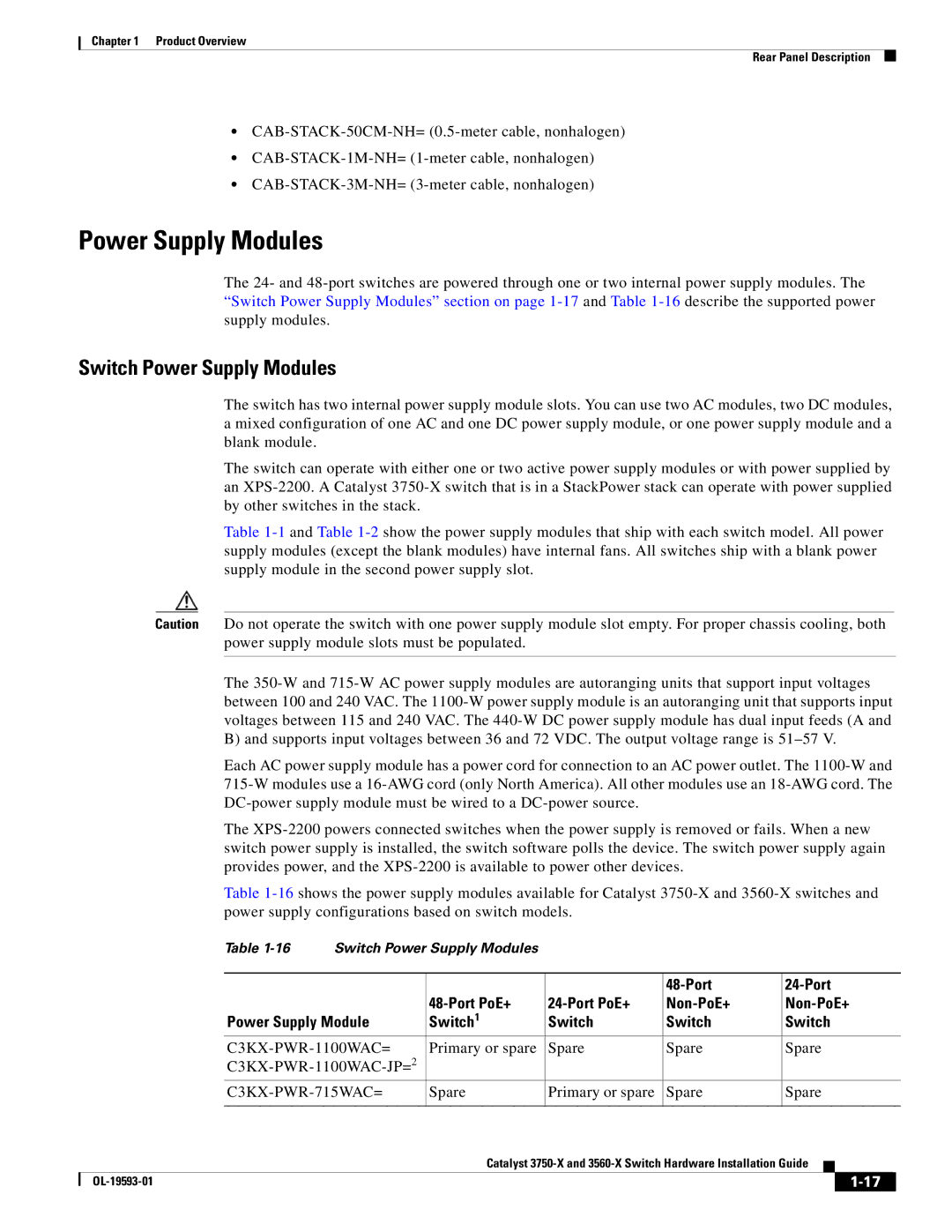 Cisco Systems 3560-X, 3750-X manual Switch Power Supply Modules, Port Port PoE+ Non-PoE+ Power Supply Module Switch1 