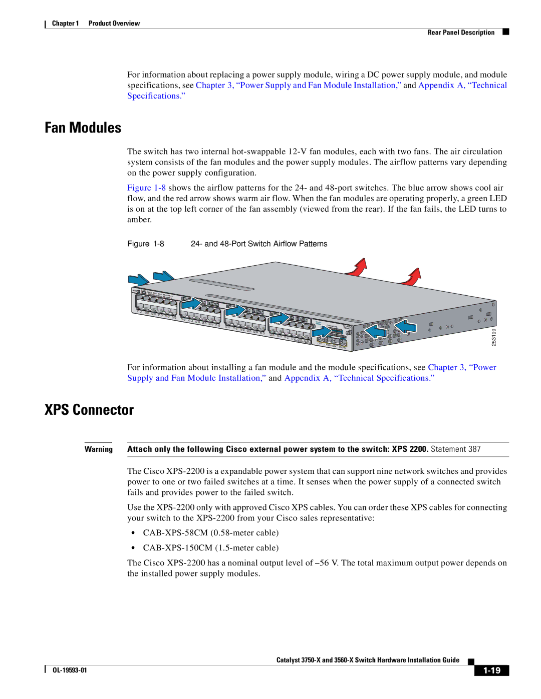 Cisco Systems 3560-X, 3750-X manual Fan Modules, XPS Connector 