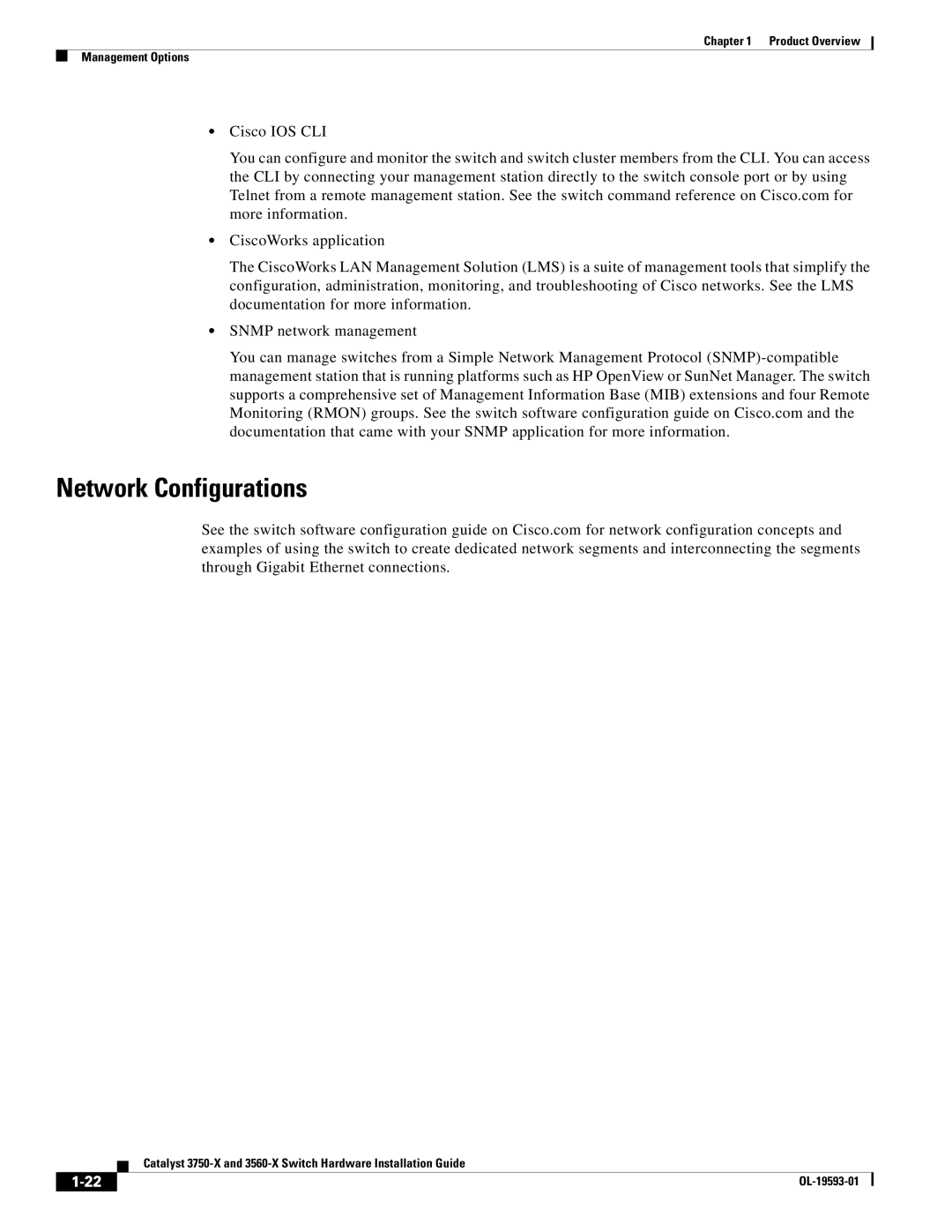 Cisco Systems 3750-X, 3560-X manual Network Configurations 