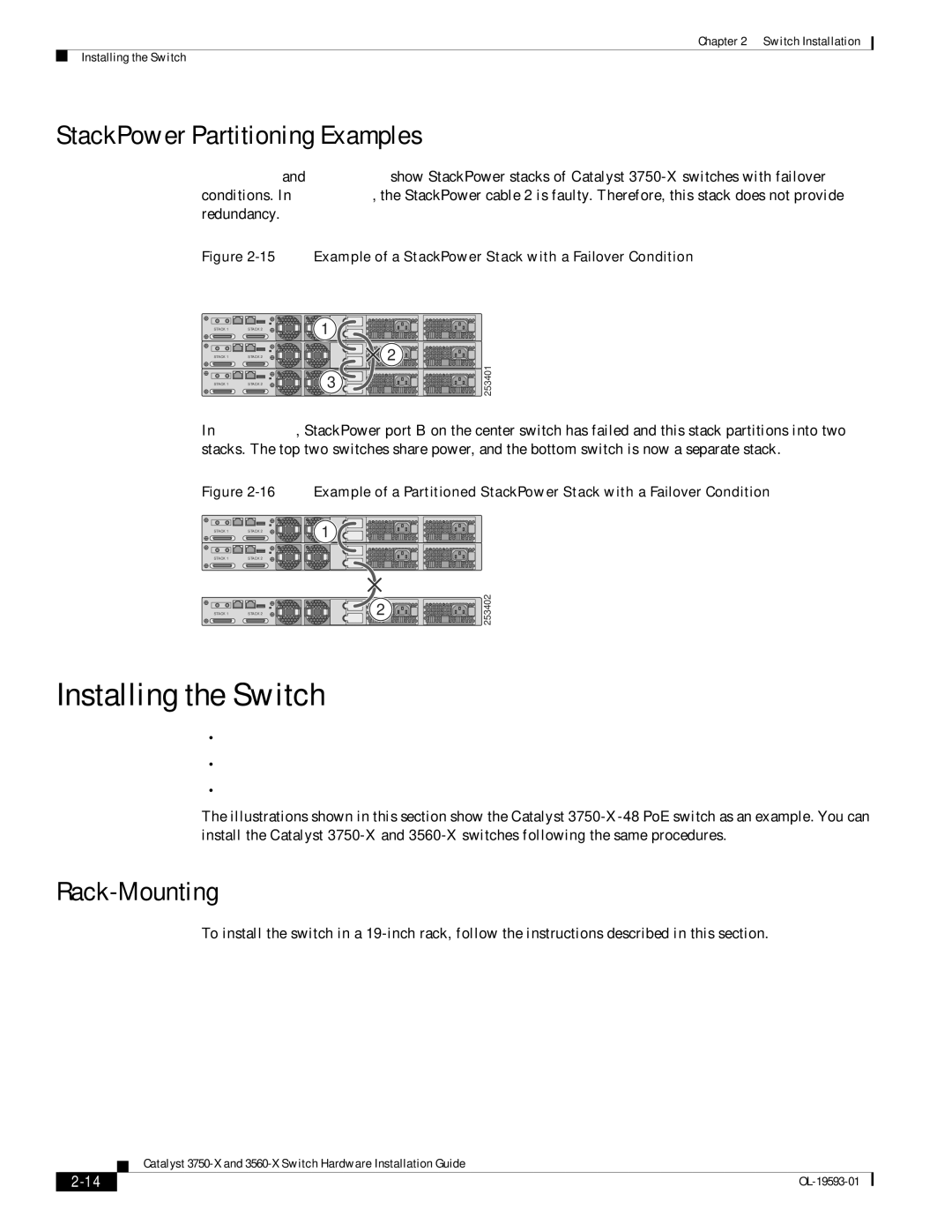 Cisco Systems 3750-X, 3560-X manual Installing the Switch, StackPower Partitioning Examples, Rack-Mounting 