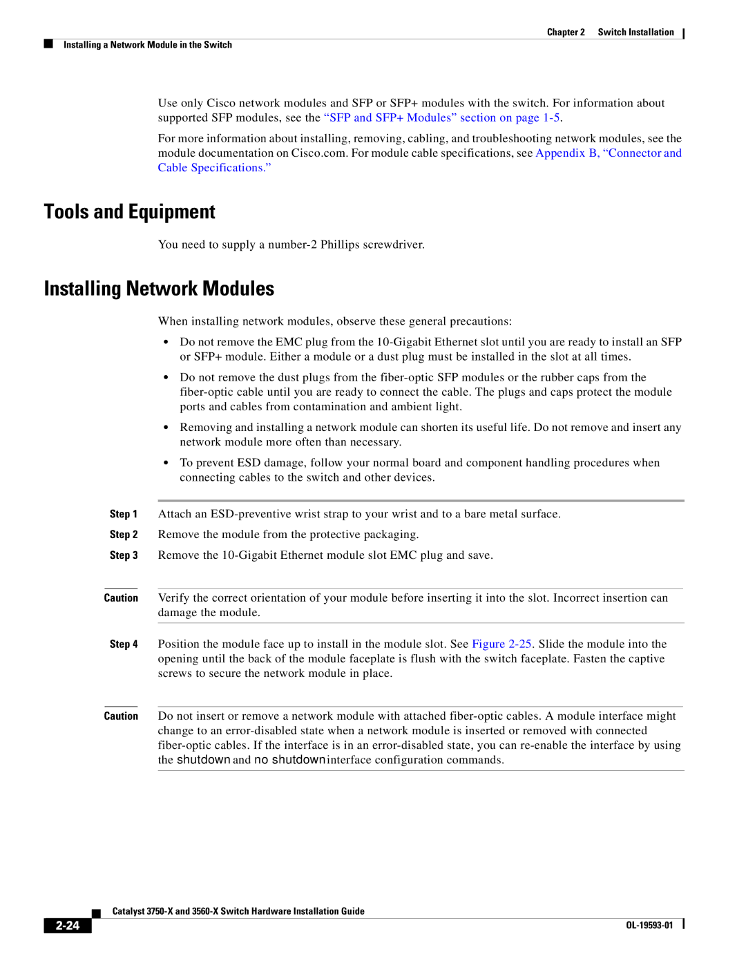 Cisco Systems 3750-X, 3560-X manual Installing Network Modules, You need to supply a number-2 Phillips screwdriver 