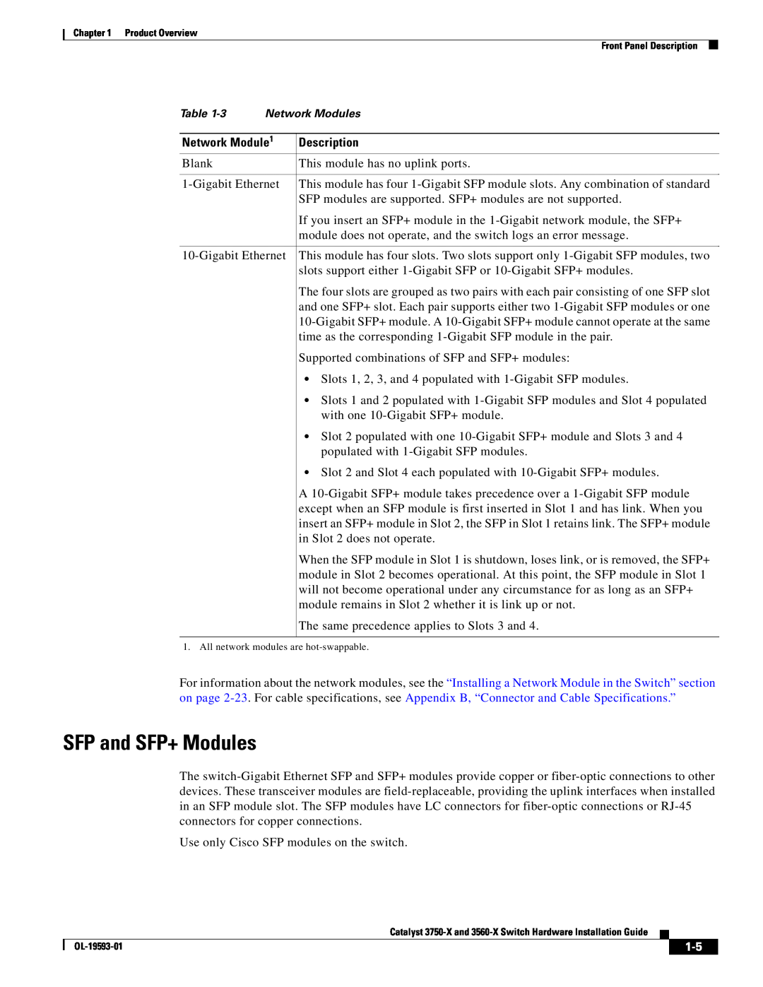 Cisco Systems 3560-X, 3750-X manual SFP and SFP+ Modules 