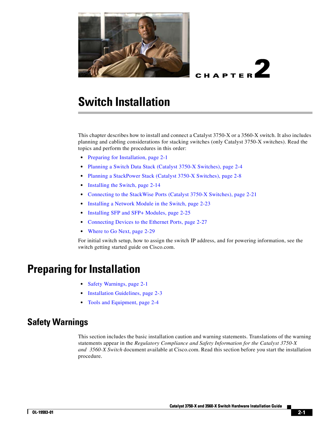 Cisco Systems 3560-X Switch Installation, Safety Warnings, Preparing for Installation, page, Tools and Equipment, page 