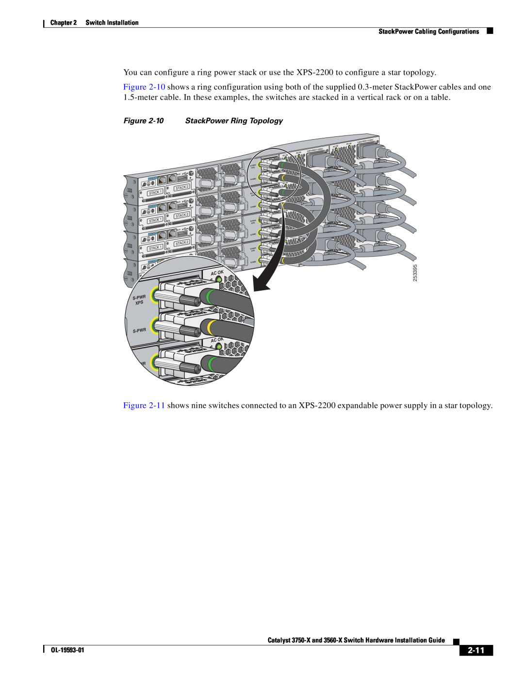 Cisco Systems 3560-X, 3750-X manual 2-11, 10 StackPower Ring Topology 