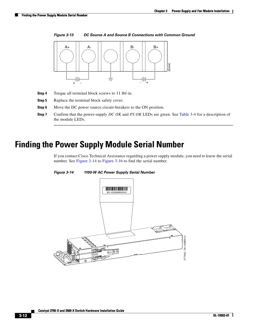 Cisco Systems 3750-X, 3560-X manual Finding the Power Supply Module Serial Number, 3-12 